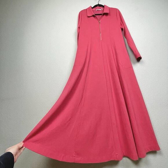 Soft Surroundings Women's XL Swingtime Half Zip Collared Maxi Dress Coral Ponte - Picture 10 of 16